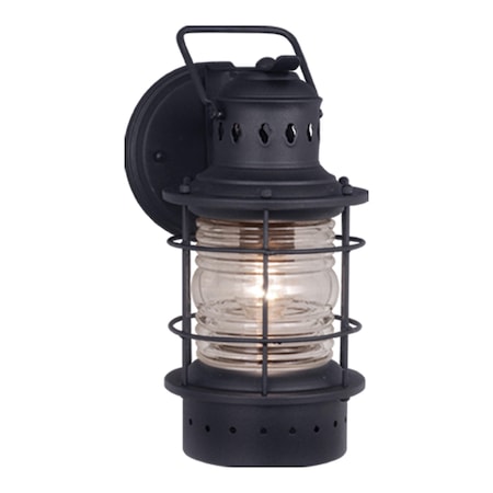 Vaxcel Hyannis 1 Light Black Coastal Lantern Cylinder Outdoor Wall Lantern Clear Glass OW37051TB